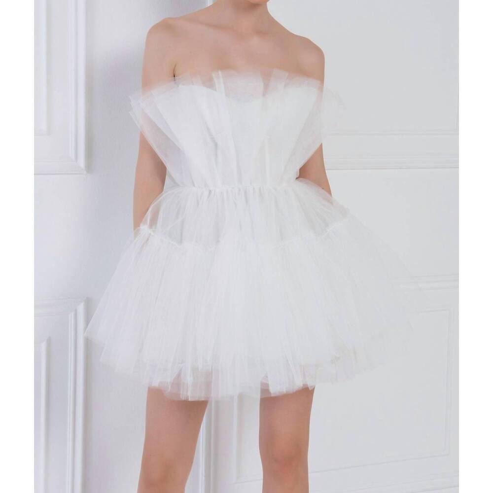 NEW KIKIRIKI zoey layered tulle loofa mini dress in white